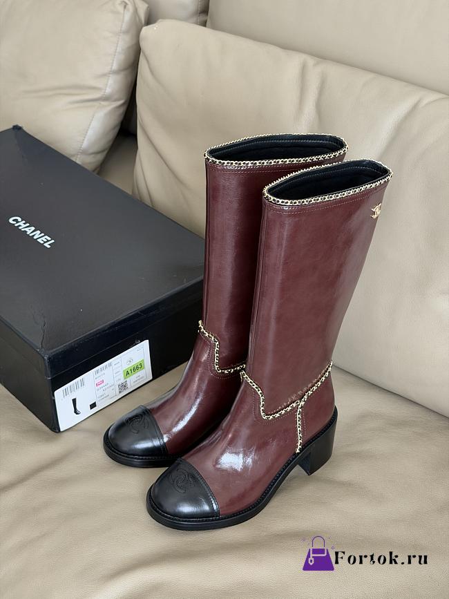 Fortok Chanel Knee-High Boots Burgundy - 1
