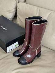 Fortok Chanel Knee-High Boots Burgundy - 1