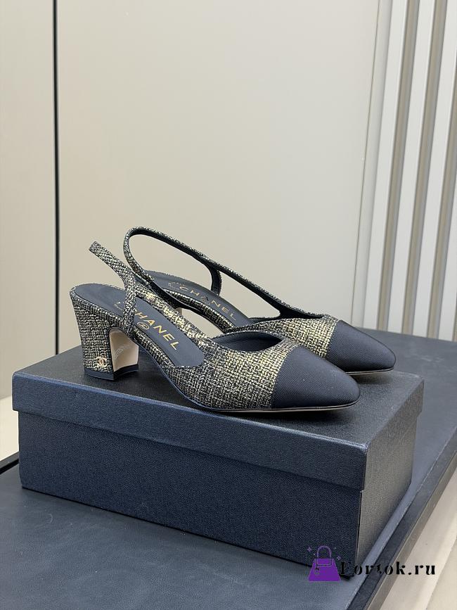 Fortok Chanel sling back high heel Tweed  - 1