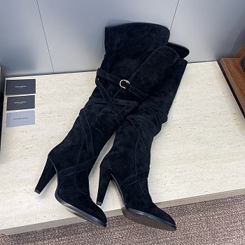 Fortok YSL Saint Laurent Black Suede Knee Length Boots 9.5cm