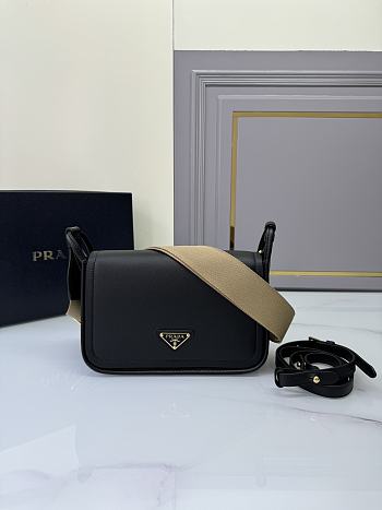 Fortok Prada Black Leather Shoulder Bag 24x15x8CM 
