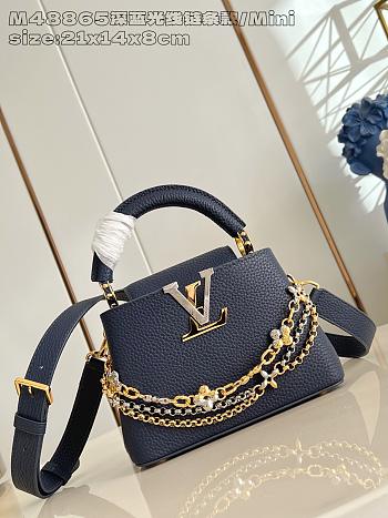 Fortok Louis Vuitton Capucines Mini bag in Navy Blue Taurillon 14 x 8 x 21cm