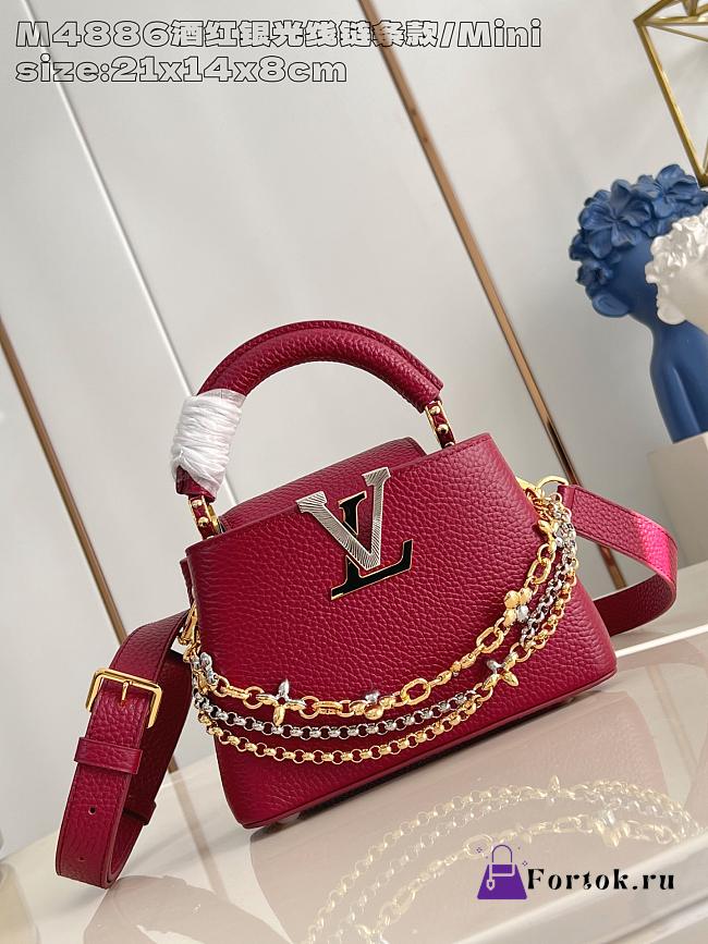 Fortok Louis Vuitton Capucines Mini bag in Red Taurillon 14 x 8 x 21cm - 1