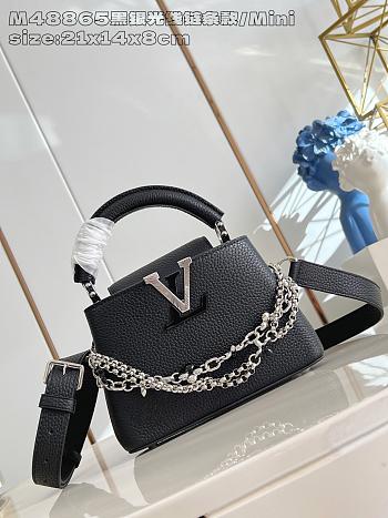 Fortok Louis Vuitton Capucines Mini bag in Black Taurillon Silver Hardware 14 x 8 x 21cm