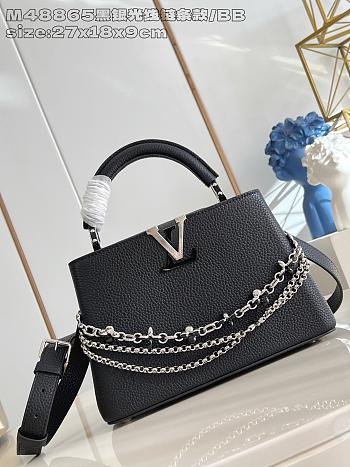 Fortok Louis Vuitton Capucines bag in Black Taurillon Silver Hardware 27 x 17.3 x 9cm