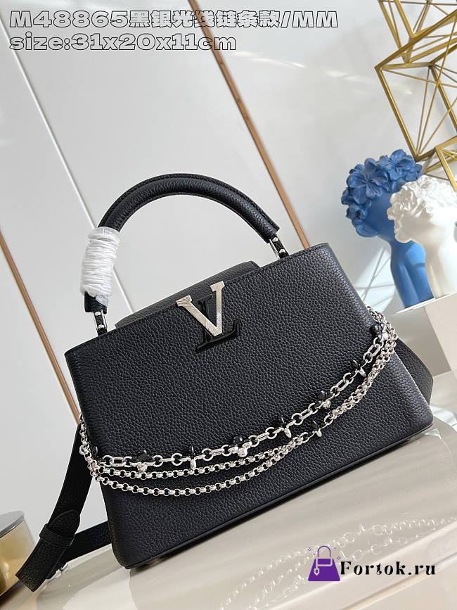 Fortok Louis Vuitton Capucines Large bag in Black Taurillon Silver Hardware 31.5x20x11cm - 1
