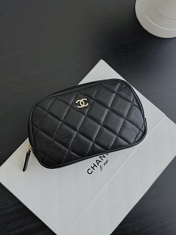 Fortok Chanel Small Cosmetic Pouch Caviar Black 15.5×10×4cm
