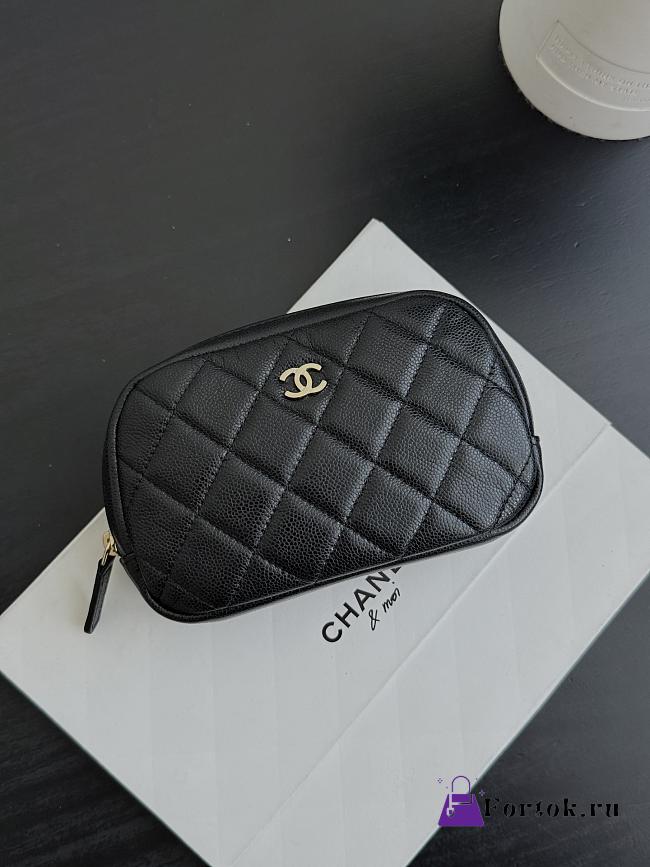 Fortok Chanel Cosmetic Pouch Caviar Black 20×14×6cm - 1