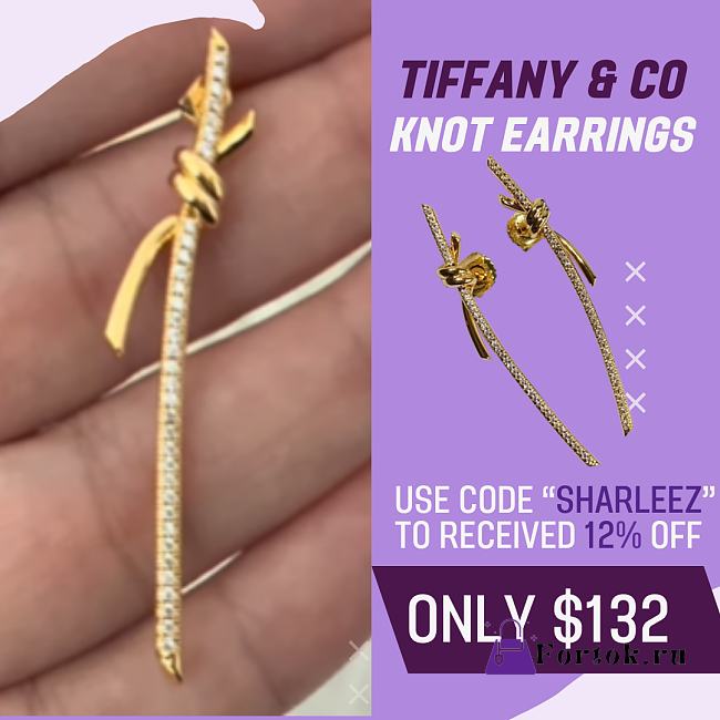 Fortok Tiffany & Co Knot with Diamonds Long Earrings Gold - 1