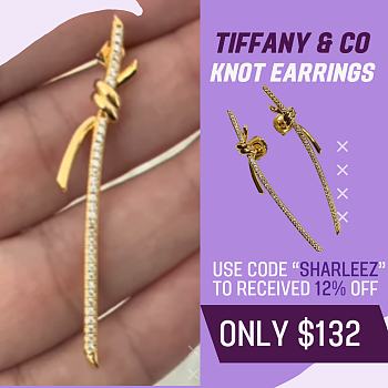 Fortok Tiffany & Co Knot with Diamonds Long Earrings Gold