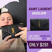 Fortok Saint Laurent Women's Envelope Quilted Grain De Poudre Embossed Leather Black 21×13×6cm - 1