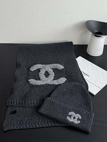Fortok Chanel Set Scarf and Beanie Grey 