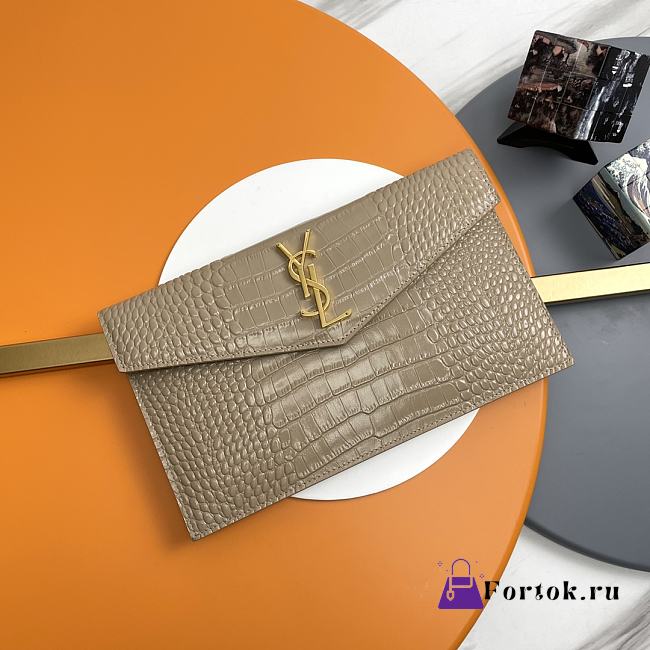 Fortok Saint Laurrent Ysl Uptown Pouch In Crocodile Embossed Brown 27×16×2cm  - 1