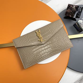 Fortok Saint Laurrent Ysl Uptown Pouch In Crocodile Embossed Brown 27×16×2cm 