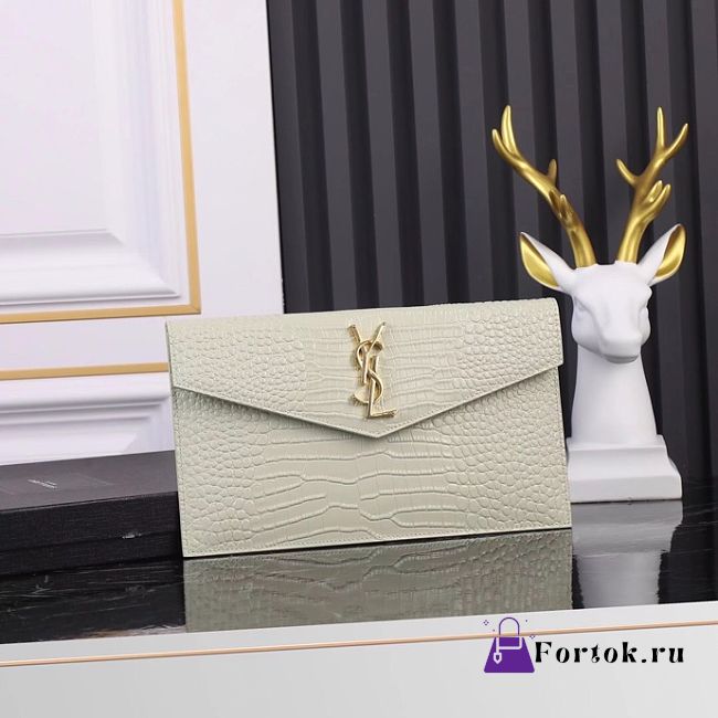 Fortok Saint Laurrent Ysl Uptown Pouch In Crocodile Embossed Ivory 27×16×2cm  - 1