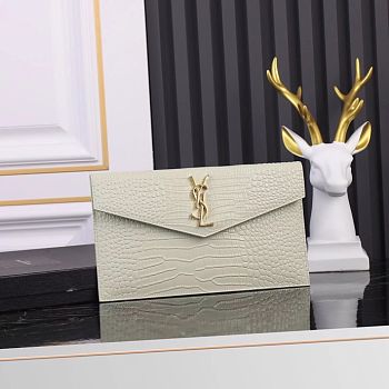 Fortok Saint Laurrent Ysl Uptown Pouch In Crocodile Embossed Ivory 27×16×2cm 