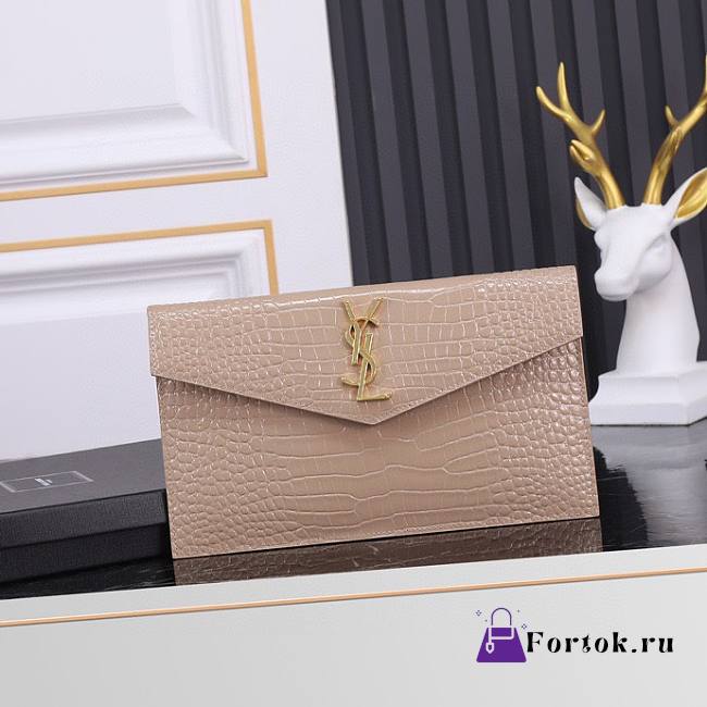 Fortok Saint Laurrent Ysl Uptown Pouch In Crocodile Embossed Beige  27×16×2cm - 1