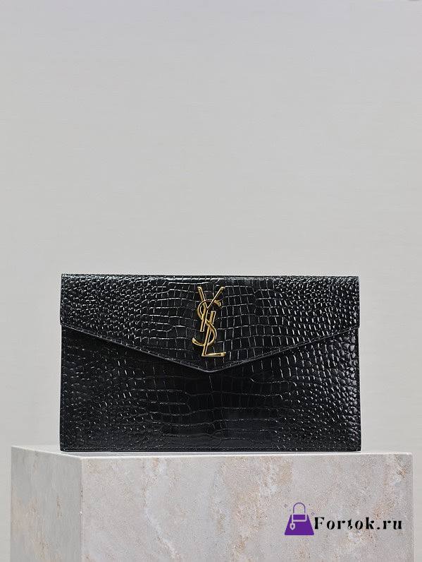 Fortok Saint Laurrent Ysl Uptown Pouch In Crocodile Embossed Black 27×16×2cm - 1
