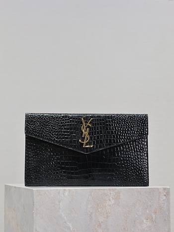 Fortok Saint Laurrent Ysl Uptown Pouch In Crocodile Embossed Black 27×16×2cm
