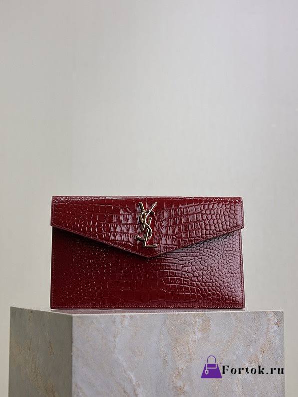 Fortok Saint Laurrent Ysl Uptown Pouch In Crocodile Embossed Red 27×16×2cm - 1