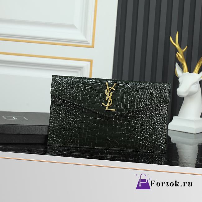 Fortok Saint Laurrent Ysl Uptown Pouch In Crocodile Embossed Green 27×16×2cm - 1