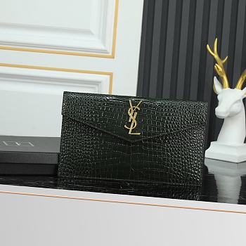 Fortok Saint Laurrent Ysl Uptown Pouch In Crocodile Embossed Green 27×16×2cm