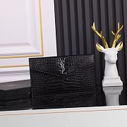Fortok Saint Laurrent Ysl Uptown Pouch In Crocodile Embossed Black Silver Hardware 27×16×2cm - 1