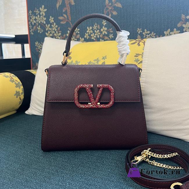 Fortok Valentino Vsling Handbag Top Handle Rouge Crystal Logo 22x16x9cm - 1