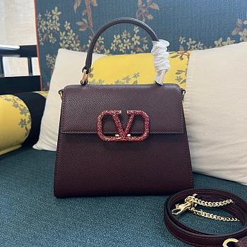 Fortok Valentino Vsling Handbag Top Handle Rouge Crystal Logo 22x16x9cm