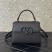 Fortok Valentino Vsling Handbag Top Handle Black Crystal Logo 22x16x9cm - 1