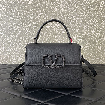 Fortok Valentino Vsling Handbag Top Handle Black Crystal Logo 22x16x9cm