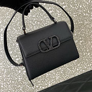 Fortok Valentino Vsling Handbag Top Handle Black Crystal Logo 22x16x9cm - 4