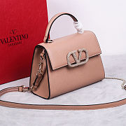 Fortok Valentino Vsling Handbag Top Handle Beige Crystal Logo 22x16x9cm - 6