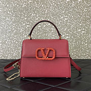 Fortok Valentino Vsling Handbag Top Handle Red Crystal Logo 22x16x9cm - 1