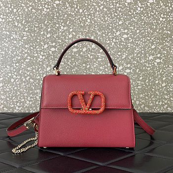 Fortok Valentino Vsling Handbag Top Handle Red Crystal Logo 22x16x9cm