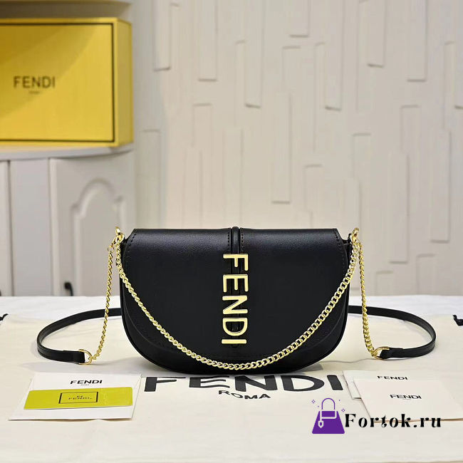 Fortok Fendi Fendigraphy black leather wallet on chain Black 21*4*11cm - 1
