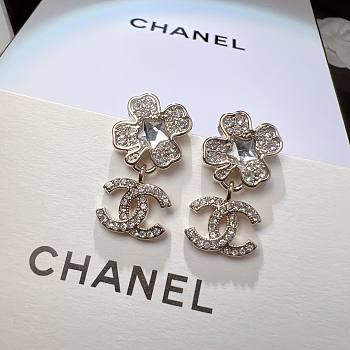 Fortok Chanel Clover Pendant Earrings Silver 