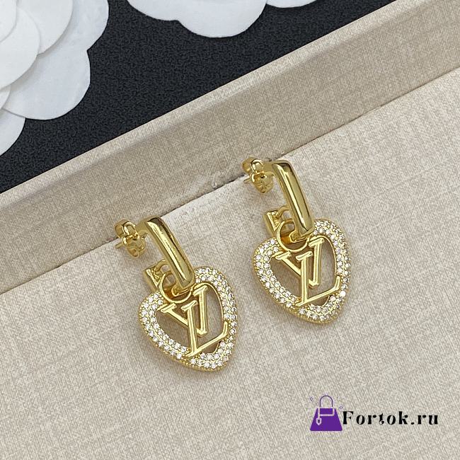 Fortok Louis Vuitton Heart LV Earrings Gold - 1