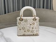 Fortok Dior Mini Lady Dior bag in latte satin embroidered White 17×15×7cm - 6