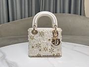 Fortok Dior Mini Lady Dior bag in latte satin embroidered White 17×15×7cm - 3
