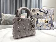 Fortok Christian Dior Mini Lady Dior bag in grey strass cannage satin 17x15x7cm - 6