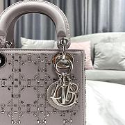 Fortok Christian Dior Mini Lady Dior bag in grey strass cannage satin 17x15x7cm - 2
