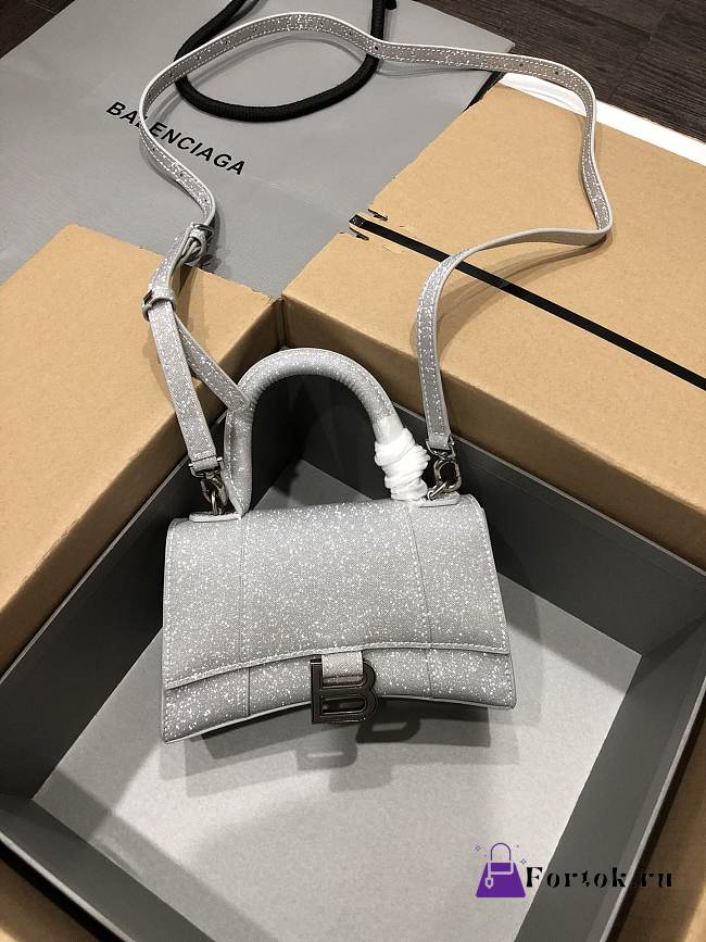 Fortok Balenciaga Hourglass top-handle bag in silver glitter 19x8x21cm - 1