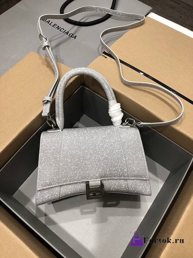 Fortok Balenciaga Hourglass top-handle bag in silver glitter 23x10x24cm - 1