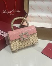 Fortok Roger Vivier Jewel Efflorescence Mini tote bag pink leather flap 19*13*4cm - 1