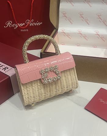 Fortok Roger Vivier Jewel Efflorescence Mini tote bag pink leather flap 19*13*4cm