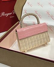 Fortok Roger Vivier Jewel Efflorescence Mini tote bag pink leather flap 19*13*4cm - 2