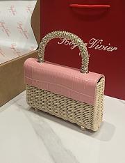 Fortok Roger Vivier Jewel Efflorescence Mini tote bag pink leather flap 19*13*4cm - 4