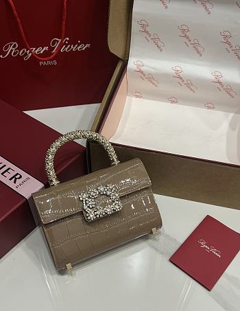 Fortok Roger Vivier Jewel Efflorescence Mini tote bag Crocodile Brown 19*13*4cm