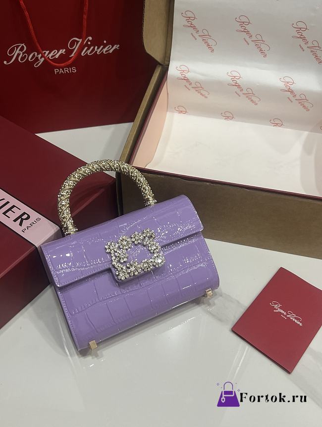 Fortok Roger Vivier Jewel Efflorescence Mini tote bag Crocodile Purple 19*13*4cm - 1